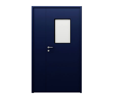 dark blue pharmaceutical clean room door